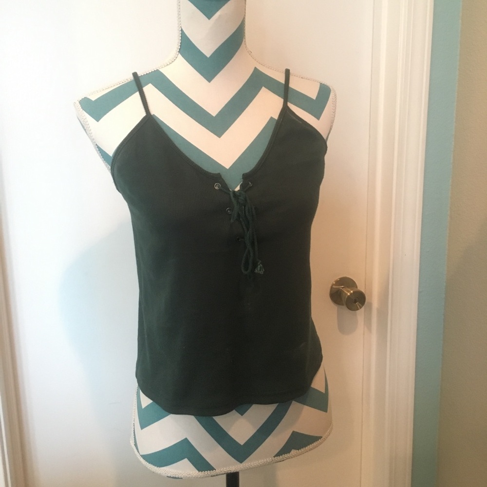 Dark forest green lace up crop top cami tank